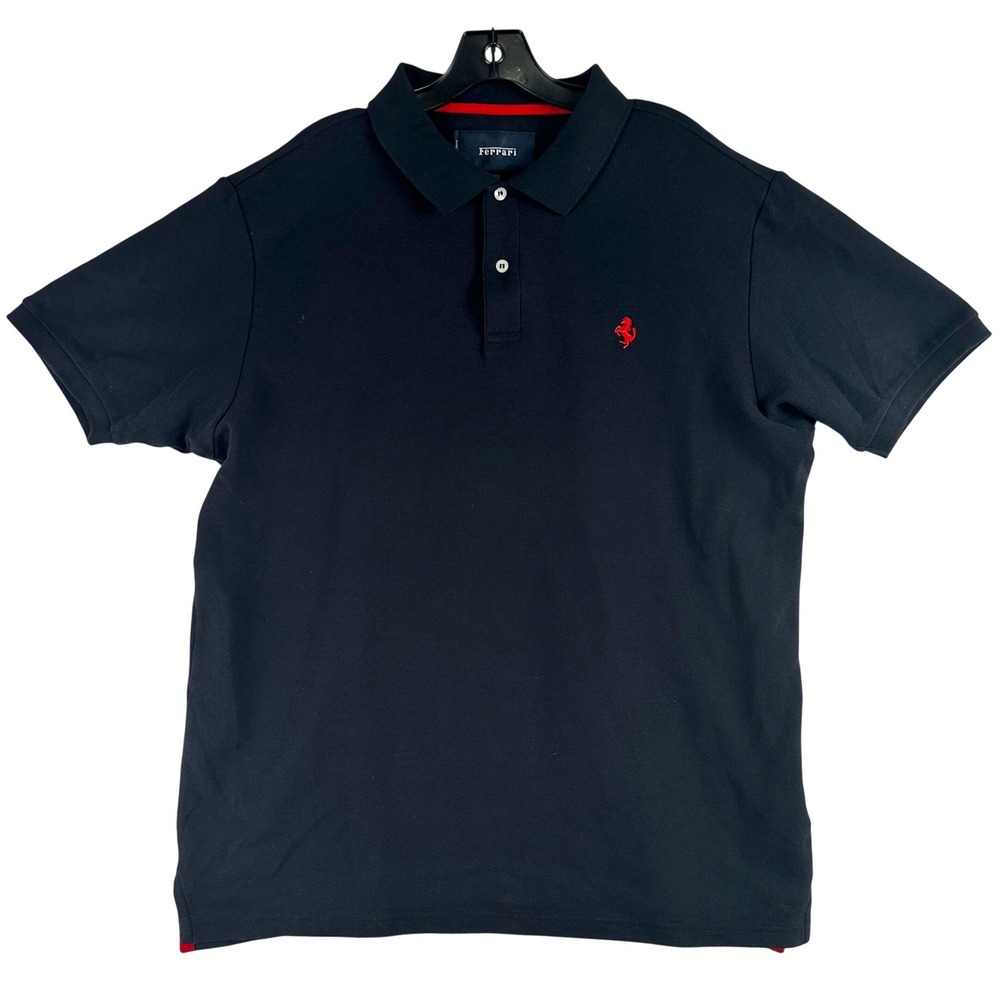 Ferrari Pique Knit Polo Shirt Mens XL Black Scuderia Racing Sporty Luxury‎